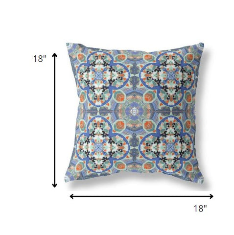 18" Blue Orange Cloverleaf Indoor Outdoor Throw Pillow