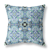 16" Sapphire White Cloverleaf Indoor Outdoor Throw Pillow