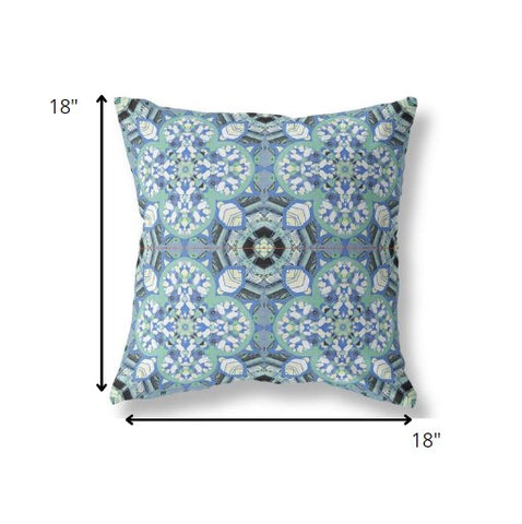 18" Sapphire White Cloverleaf Indoor Outdoor Throw Pillow