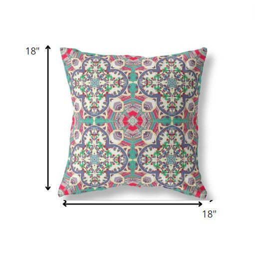 18" Gray Pink Cloverleaf Indoor Outdoor Throw Pillow