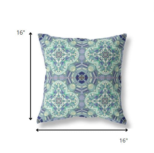 16" Aqua Blue Cloverleaf Indoor Outdoor Throw Pillow