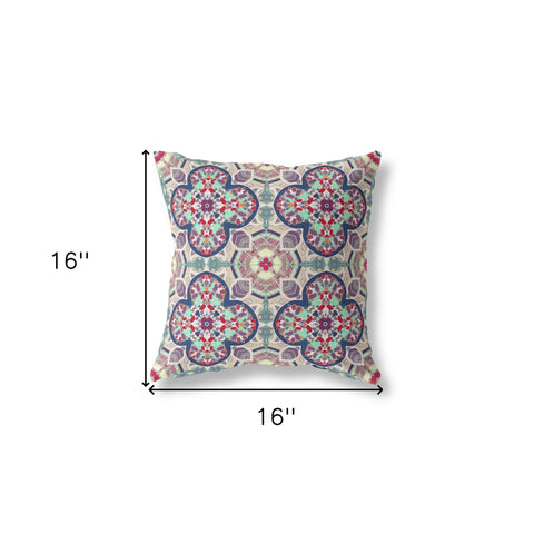 16" Mauve Blue Cloverleaf Indoor Outdoor Throw Pillow