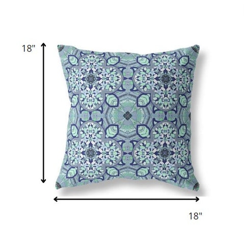 18" Blue Aqua Cloverleaf Indoor Outdoor Throw Pillow