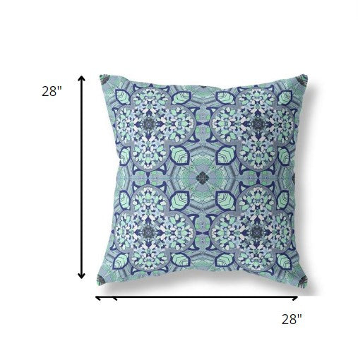 18" Blue Aqua Cloverleaf Indoor Outdoor Throw Pillow