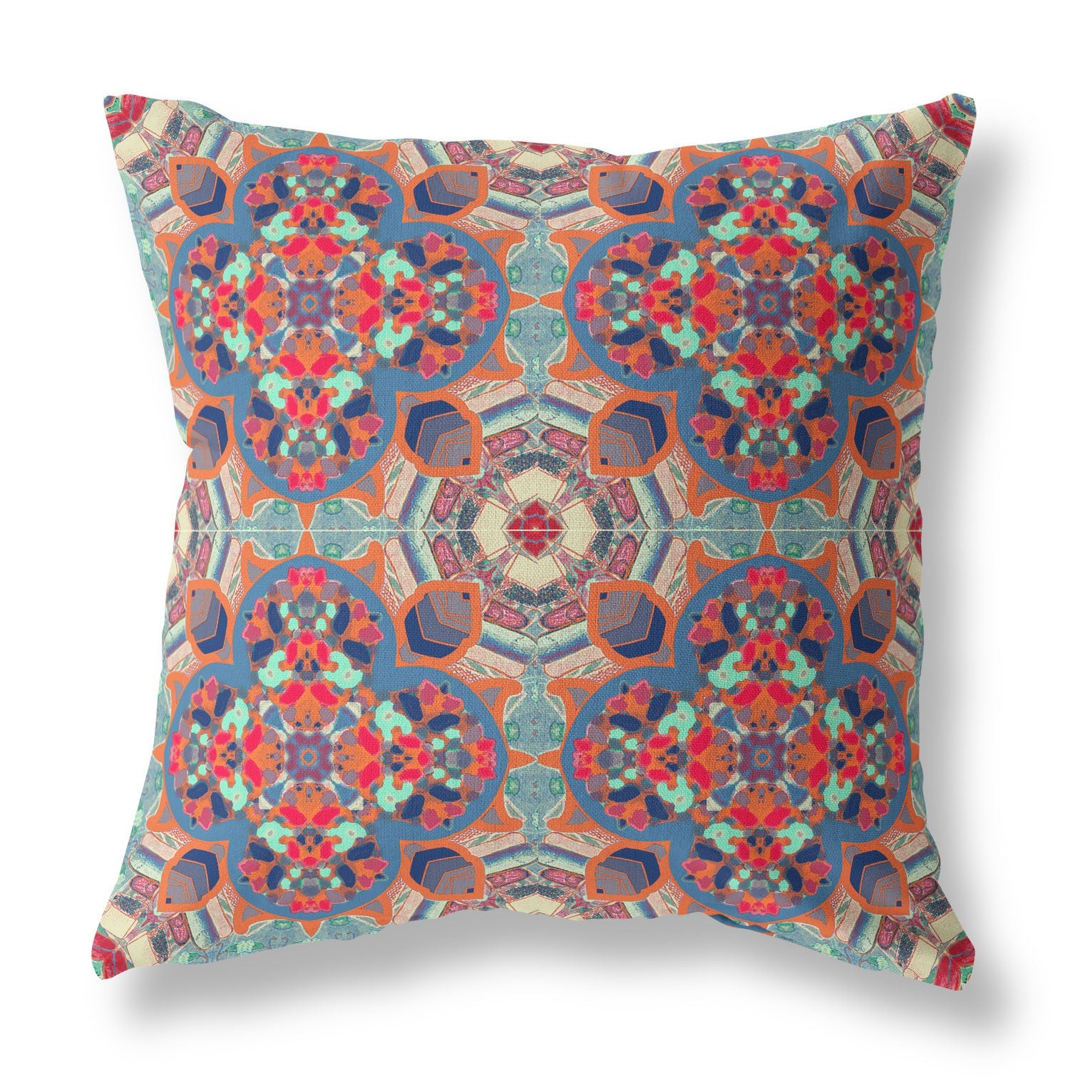 18" Orange Blue Cloverleaf Indoor Outdoor Throw Pillow