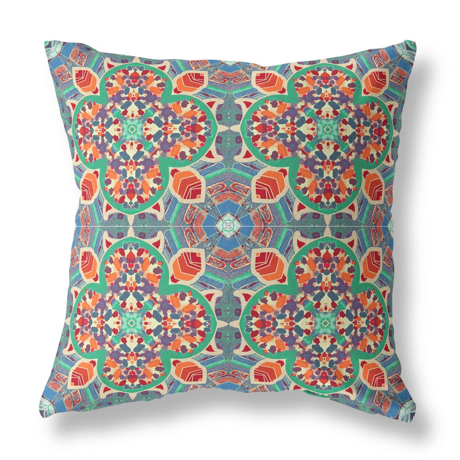 16" Orange Green Cloverleaf Indoor Outdoor Throw Pillow