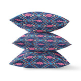 16" X 16" Indigo And Pink Blown Seam Geometric Indoor Outdoor Throw Pillow