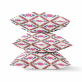 16"x16" Pink Blue White Blown Seam Suede Geometric Throw Pillow