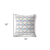 16" X 16" White And Gray Blown Seam Geometric Indoor Outdoor Throw Pillow