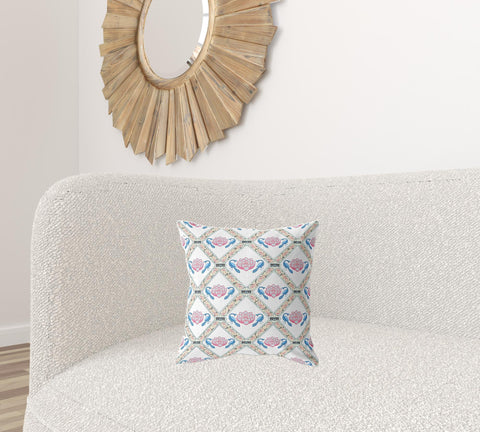 16" X 16" White And Gray Blown Seam Geometric Indoor Outdoor Throw Pillow