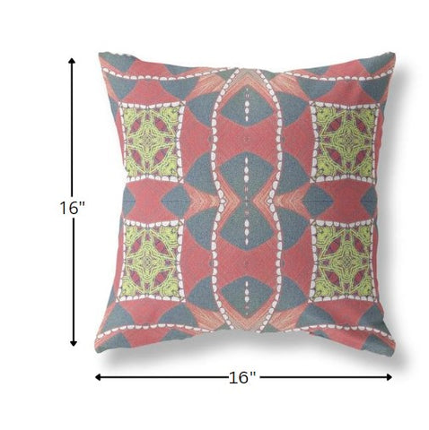 16" Red Gray Cosmic Circle Boho Suede Throw Pillow