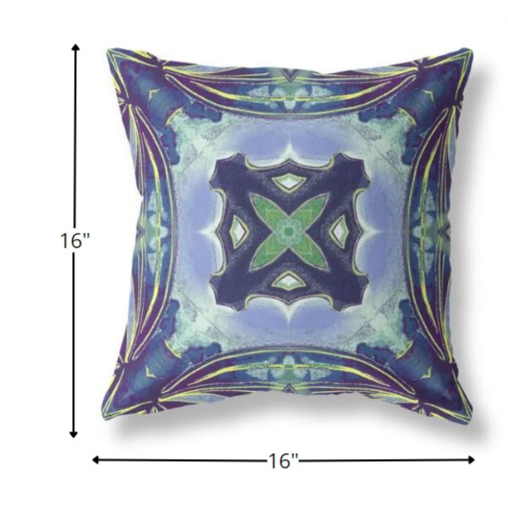 16” Blue Green Geo Tribal Suede Throw Pillow