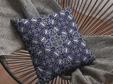 16" Navy Boho Pattern Indoor Outdoor Throw Pillow