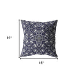 16" Navy Boho Pattern Indoor Outdoor Throw Pillow