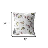 18" White Butterflies Indoor Outdoor Throw Pillow