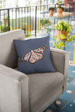 16" Denim Blue Butterfly Indoor Outdoor Throw Pillow