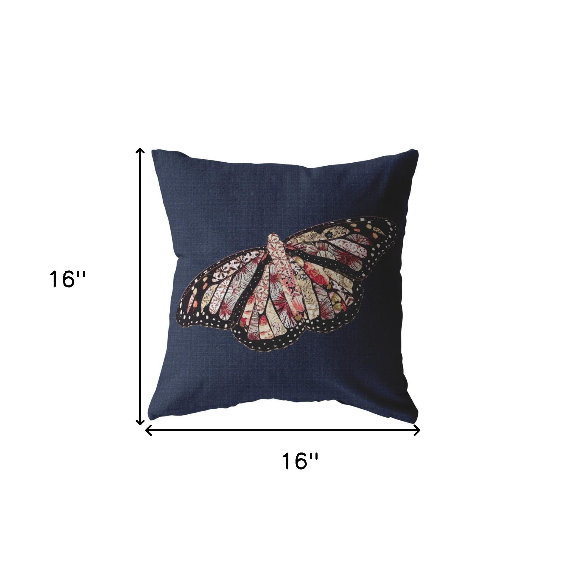 16" Denim Blue Butterfly Indoor Outdoor Throw Pillow