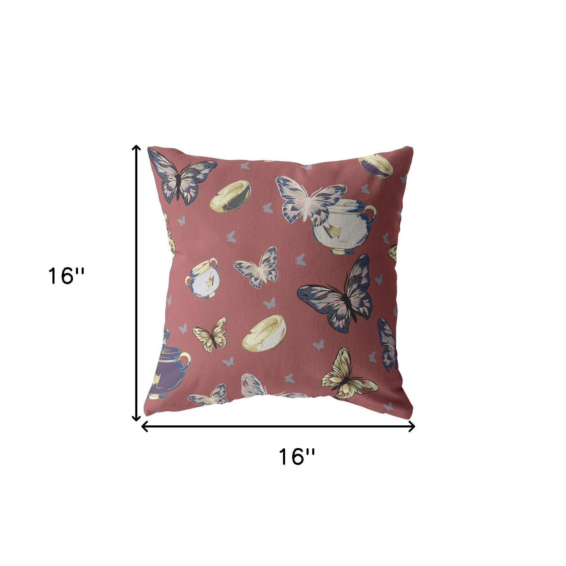 16" Copper Rose Butterflies Indoor Outdoor Throw Pillow