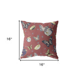 16" Copper Rose Butterflies Indoor Outdoor Throw Pillow