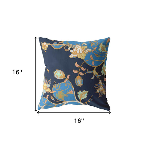 16" Navy Blue Garden Indoor Outdoor Throw Pillow