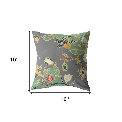 16" Green Gray Garden Indoor Outdoor Throw Pillow