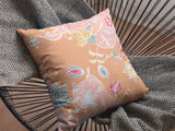 18" Pink Orange Garden Indoor Outdoor Throw Pillow