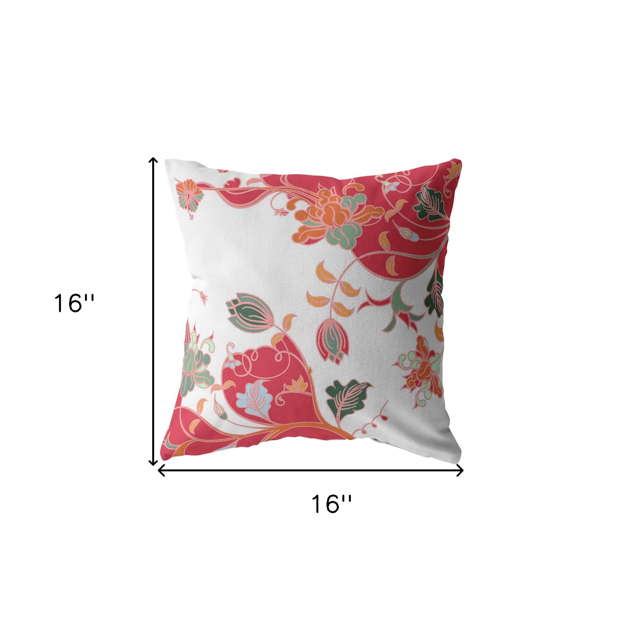 16" Red White Garden Indoor Outdoor Throw Pillow