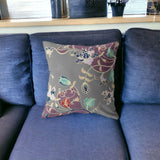 16" Purple Gray Garden Indoor Outdoor Throw Pillow