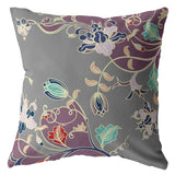 18" Purple Gray Garden Indoor Outdoor Throw Pillow