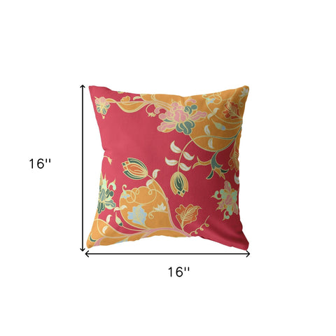 16" Orange Red Garden Indoor Outdoor Throw Pillow