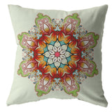 18" Orange Green Mandala Indoor Outdoor Throw Pillow