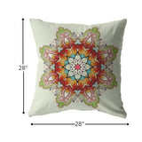 18" Orange Green Mandala Indoor Outdoor Throw Pillow