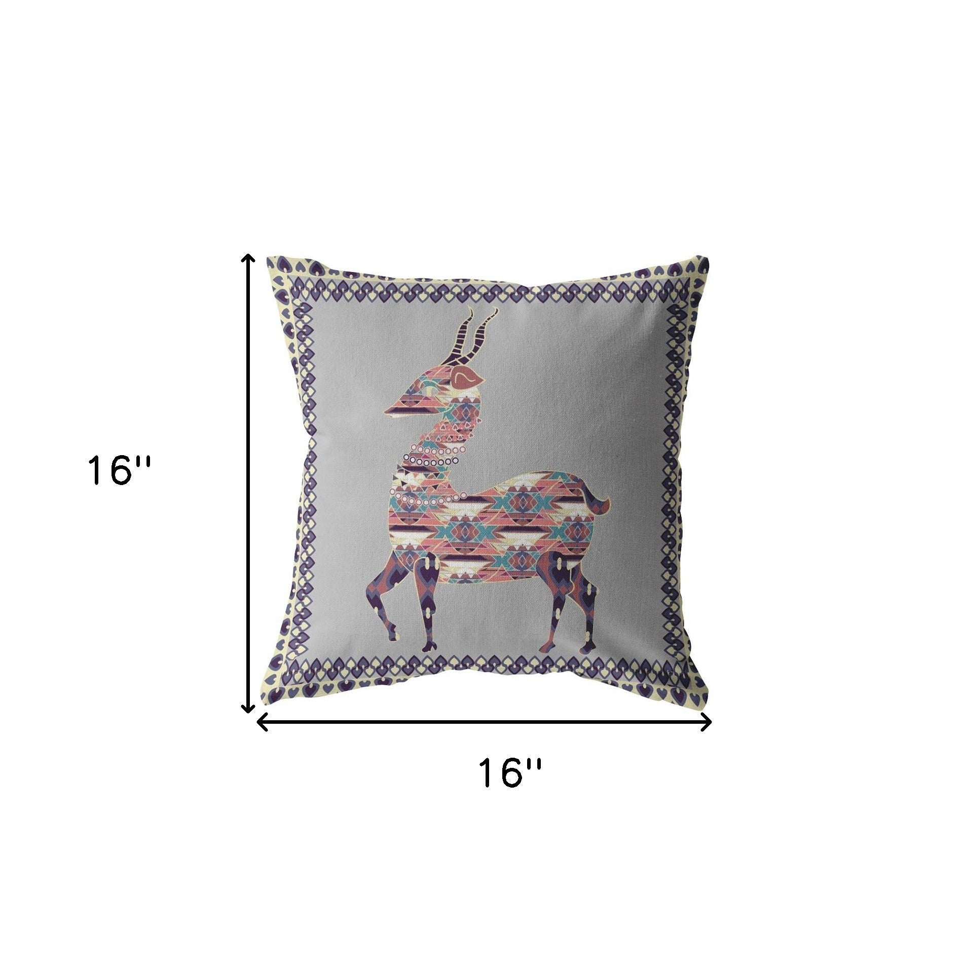 16" Purple Cream Boho Deer Indoor Outdoor Throw Pillow