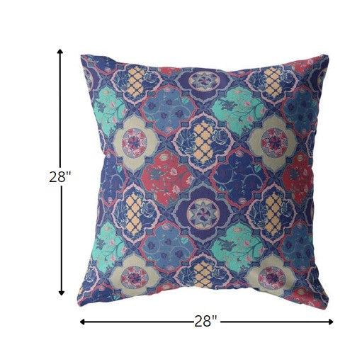 18” Navy Red Trellis Indoor Outdoor Throw Pillow