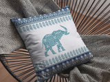 26” Teal Ornate Elephant Indoor Outdoor Throw Pillow