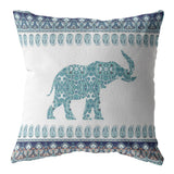 26” Teal Ornate Elephant Indoor Outdoor Throw Pillow