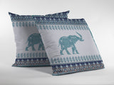 26” Teal Ornate Elephant Indoor Outdoor Throw Pillow