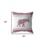 18” Red White Ornate Elephant Indoor Outdoor Throw Pillow