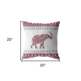 18” Red White Ornate Elephant Indoor Outdoor Throw Pillow