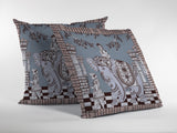 16” Blue Brown Ornate Elephant Indoor Outdoor Throw Pillow