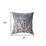 18” Blue Brown Ornate Elephant Indoor Outdoor Throw Pillow