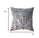 18” Blue Brown Ornate Elephant Indoor Outdoor Throw Pillow