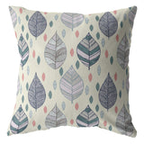 16” Cream Gray Leaves Indoor Outdoor Throw Pillow