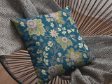 18” Teal Green Jacobean Indoor Outdoor Throw Pillow