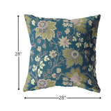 18” Teal Green Jacobean Indoor Outdoor Throw Pillow