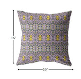 16” Purple Yellow Geofloral Indoor Outdoor Throw Pillow