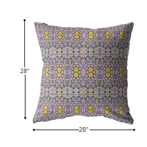 18” Purple Yellow Geofloral Indoor Outdoor Throw Pillow