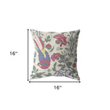 16” Pink Sage Peacock Indoor Outdoor Throw Pillow