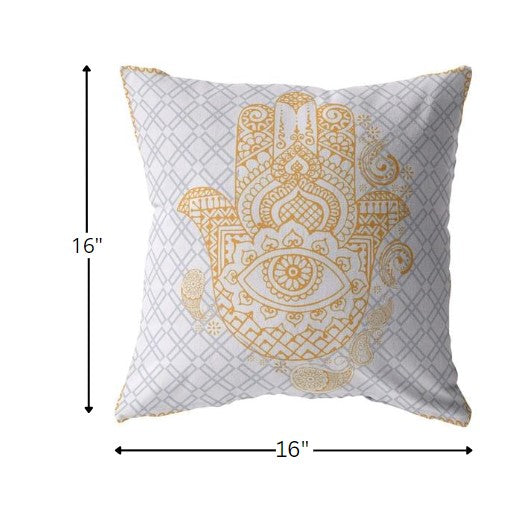 16” Gold Gray Hamsa Indoor Outdoor Throw Pillow