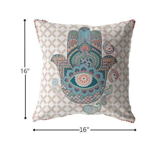 16” Blue Gray Hamsa Indoor Outdoor Throw Pillow